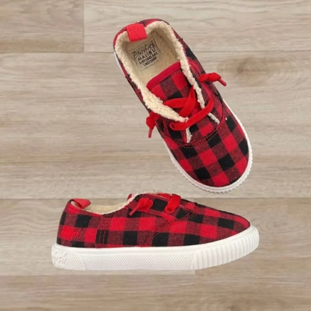 Malibu Blowfish Kids Red and Black Buffalo Check Print Sneakers